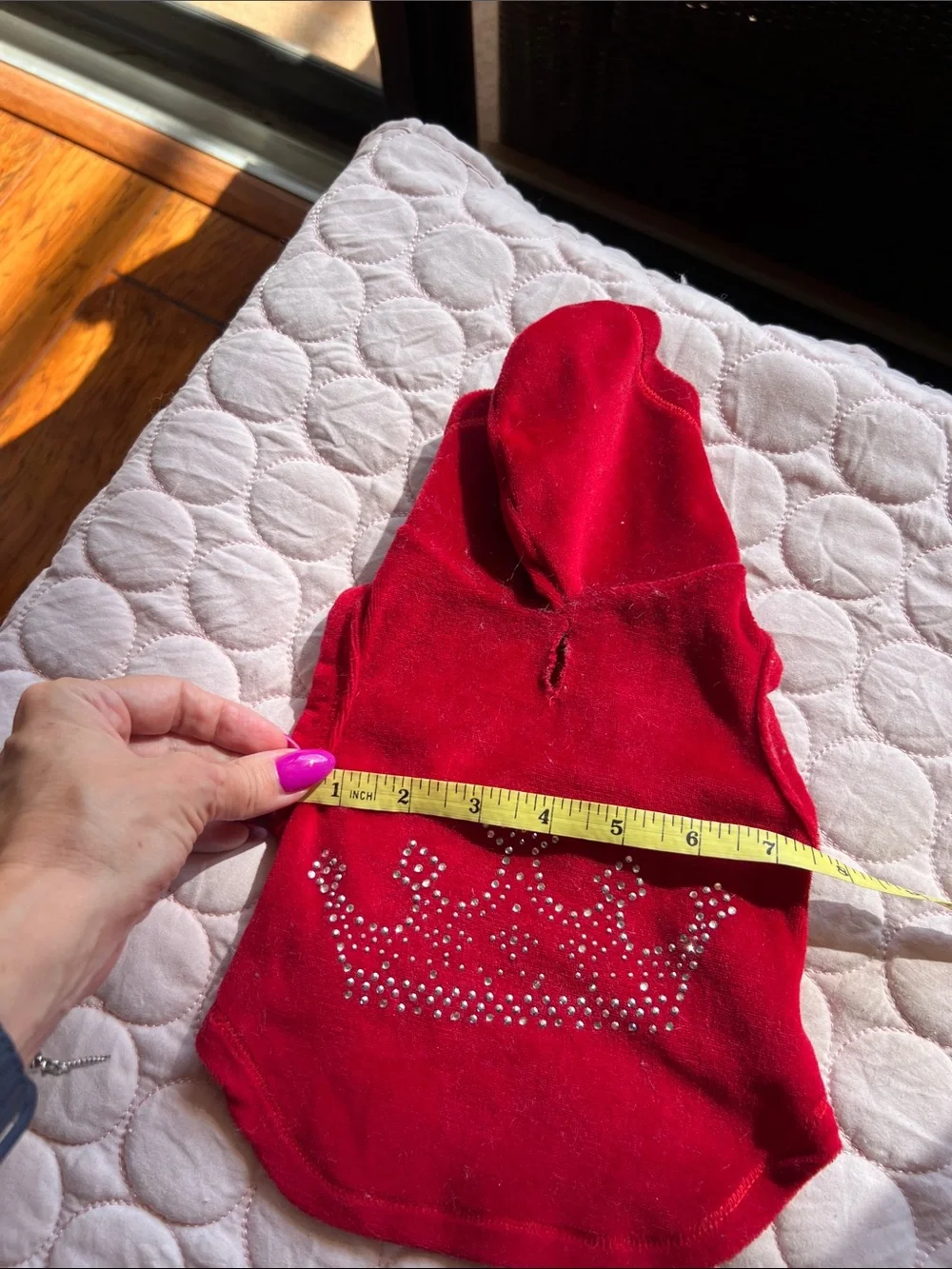 Red Rhinestone Crown Hooded Pet Sweatshirt top XS